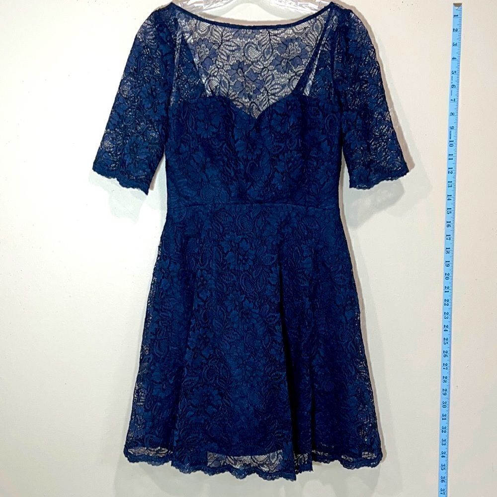 David’s Bridal Blue Lace Floral Design Dress. Size 2.